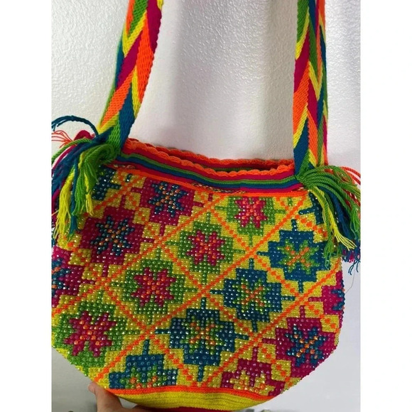 Aztec Crochet Crossbody Shoulder Messenger Bag Multicolor - Picture 12 of 12